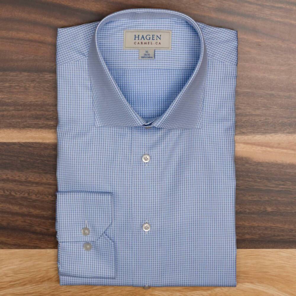 NEW HAGEN men's small check dress shirt in blue